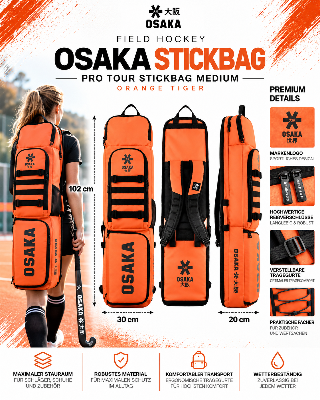OSAKA - PRO TOUR STICKBAG MEDIUM Orange Tiger