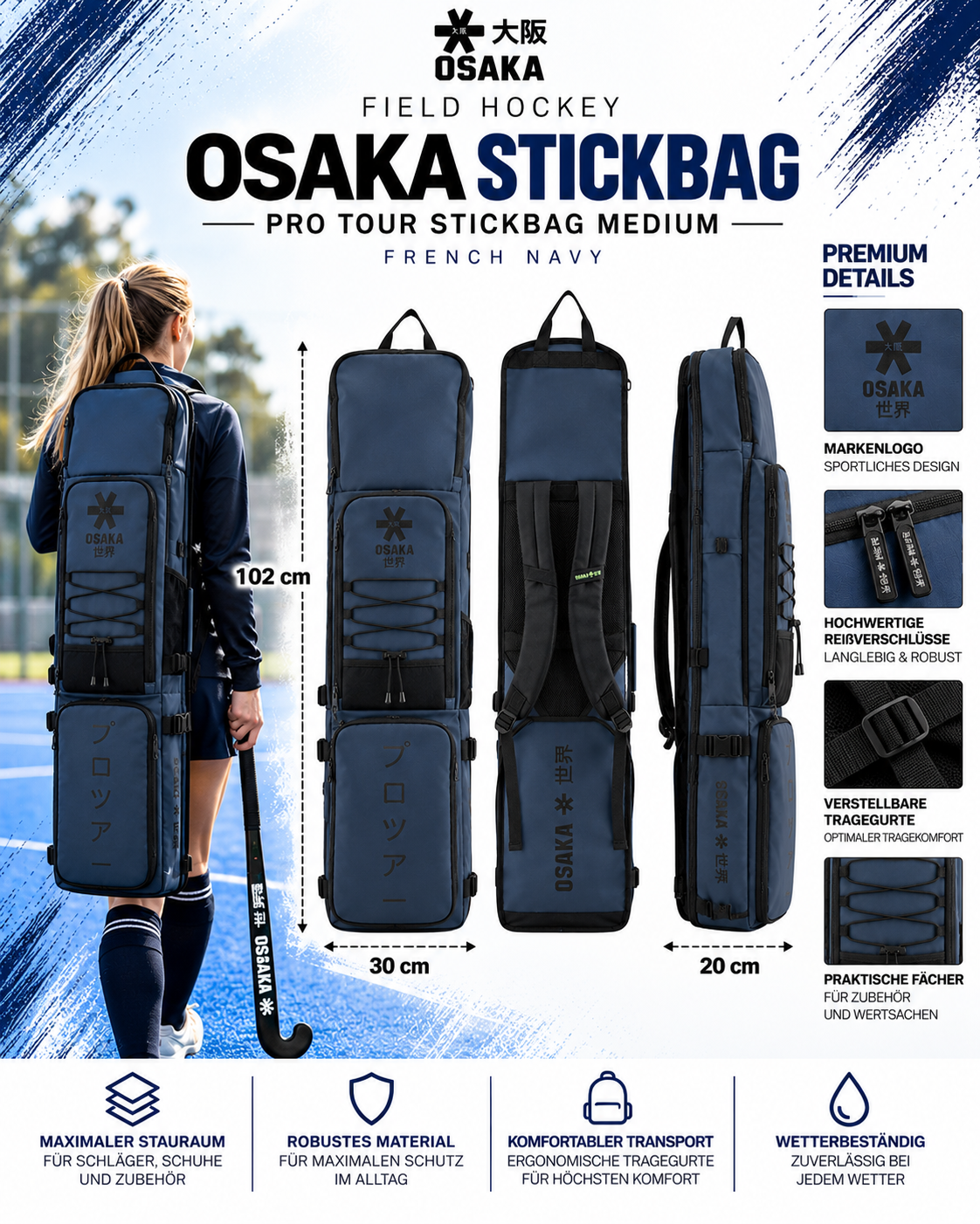 OSAKA - PRO TOUR STICKBAG MEDIUM French Navy